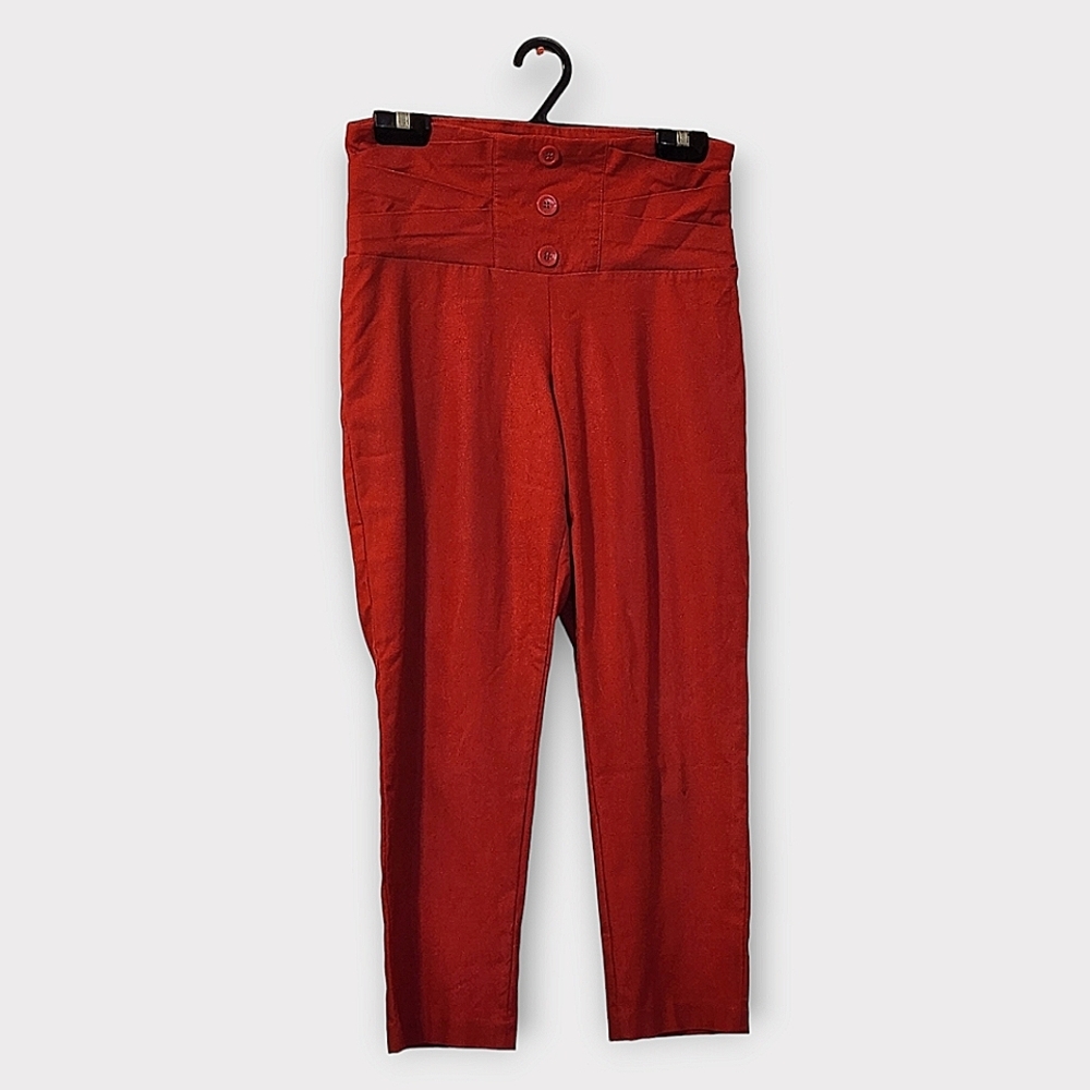 SUZY SHIER WOMENS MEDIUM RED HIGH WAIST SKINNY ANCLE PANTS